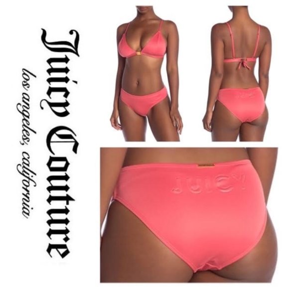 NWT JUICY COUTURE LOGO Embossed 2-Piece Triangle BIKINI Set Red/Pink - Picture 1 of 8
